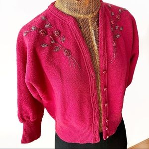 Vintage 1950’s Fuchsia beaded Cardigan.